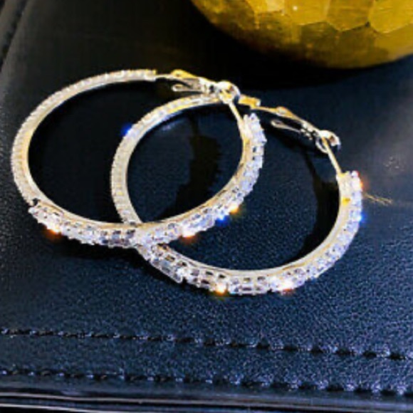 NEW Sterling silver Diamond Hoop Earrings - Picture 5 of 9